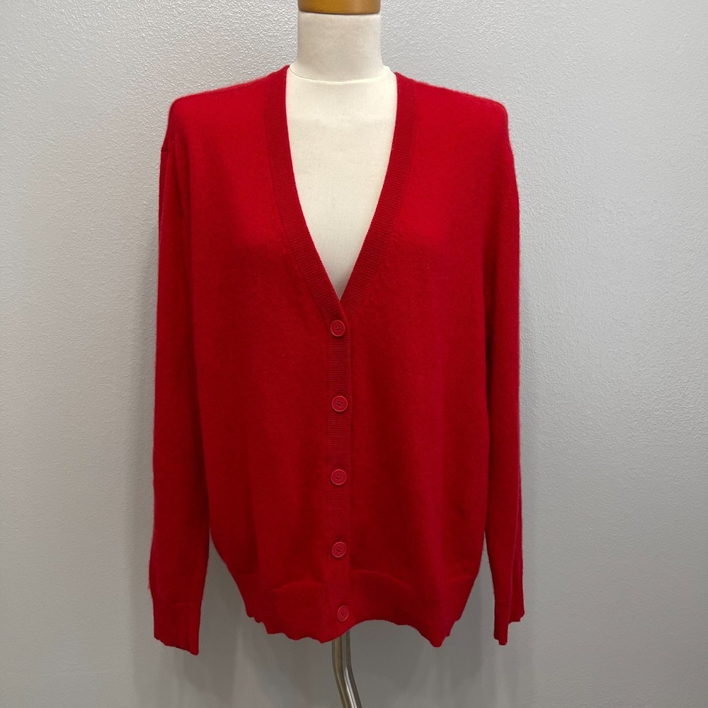 Charter‎ Club Luxury V-Neck Cardigan Sweater X-Large Red 100% Cashmere LS